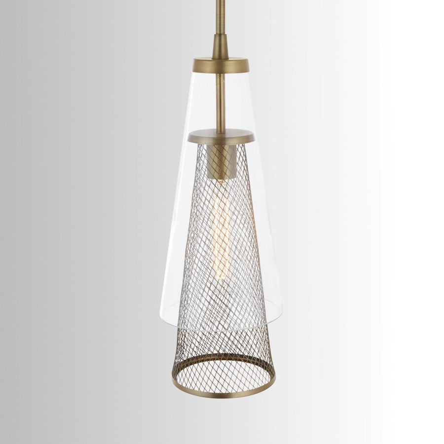 1 Light Pendant, Aged Brass