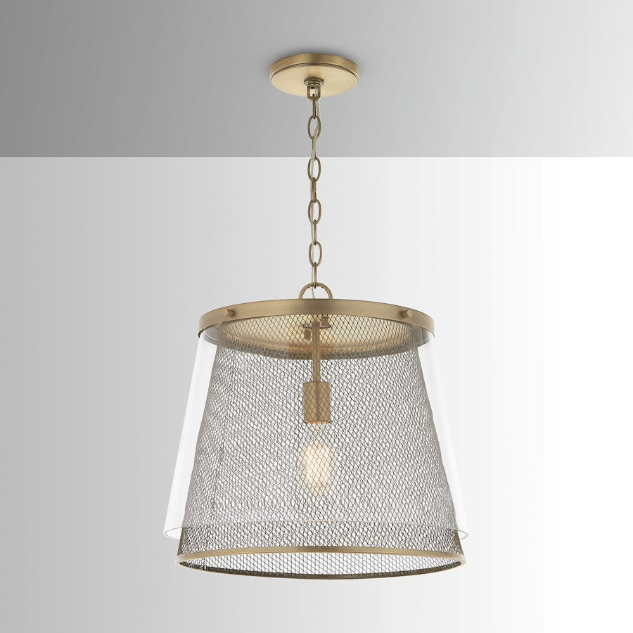 1 Light Pendant, Aged Brass