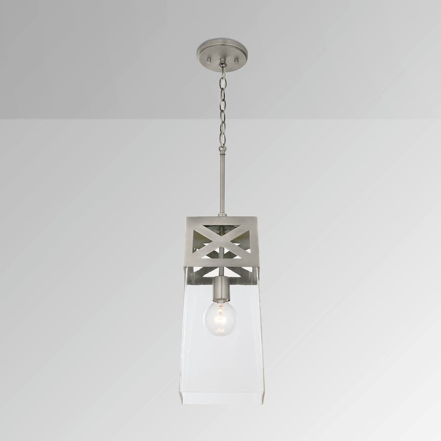 1 Light Pendant, Brushed Nickel with Clear Glass