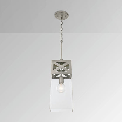 1 Light Pendant, Brushed Nickel with Clear Glass