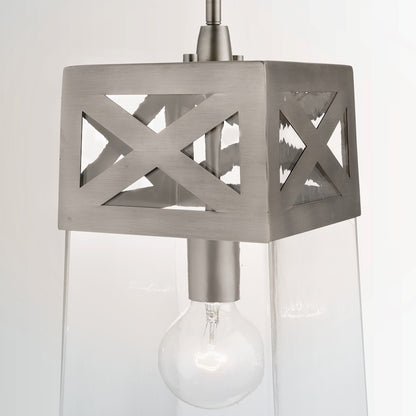 1 Light Pendant, Brushed Nickel with Clear Glass