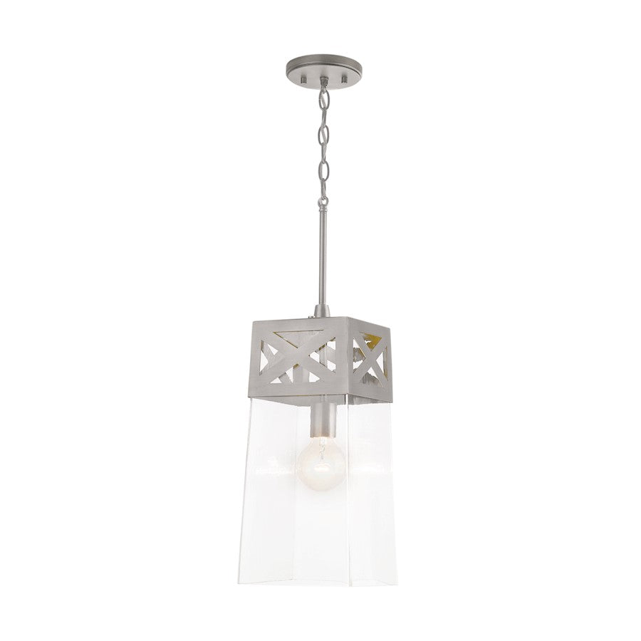 1 Light Pendant, Brushed Nickel with Clear Glass