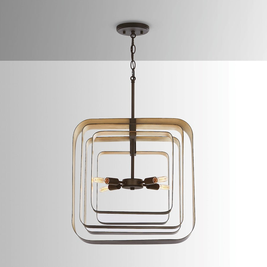 4 Light Pendant, Bronze and Gold
