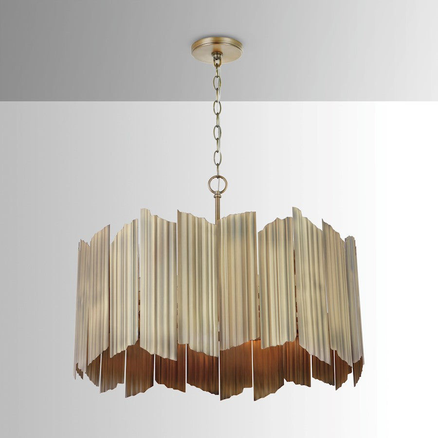 4 Light Pendant, Aged Brass
