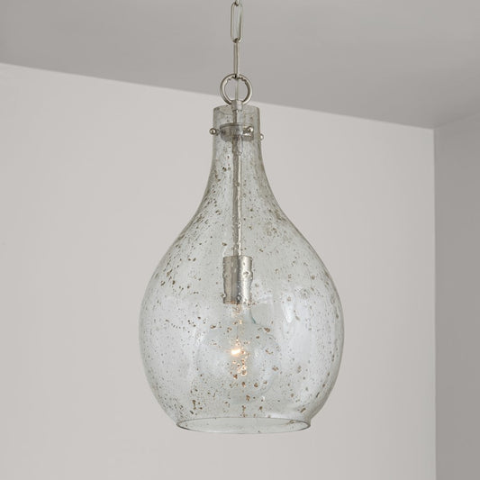 1 Light Pendant, Stone Seeded Glass