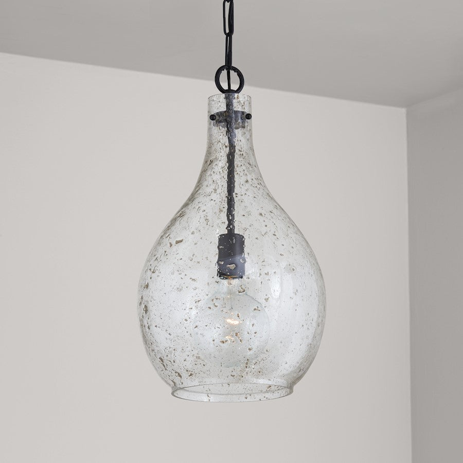 1 Light Pendant, Stone Seeded Glass