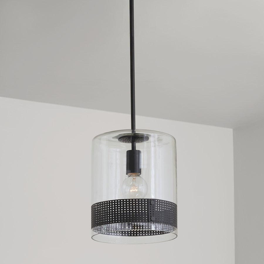 1 Light Perforated Pendant, Clear Glass