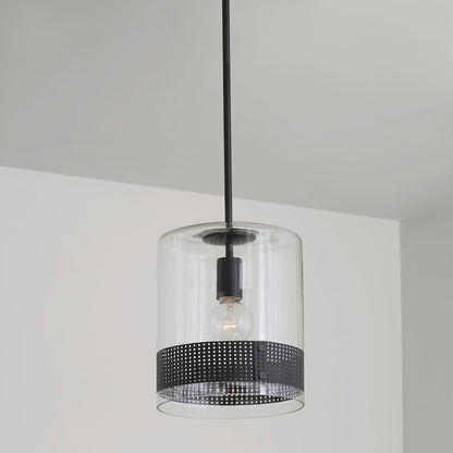 1 Light Perforated Pendant, Clear Glass