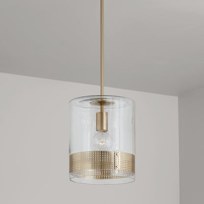 1 Light Perforated Pendant, Clear Glass