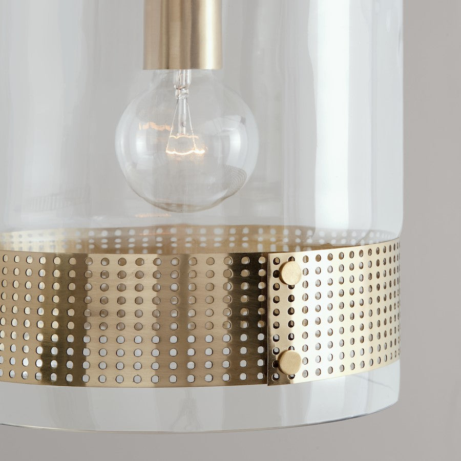 1 Light Perforated Pendant, Clear Glass