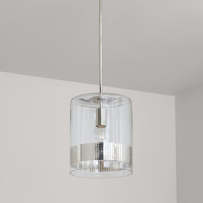 1 Light Perforated Pendant, Clear Glass