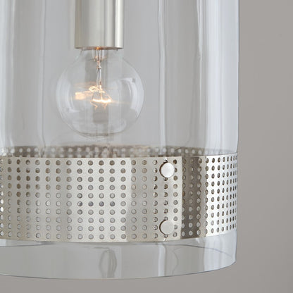 1 Light Perforated Pendant, Clear Glass