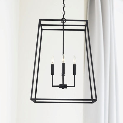4 Light Pendant, Black Iron