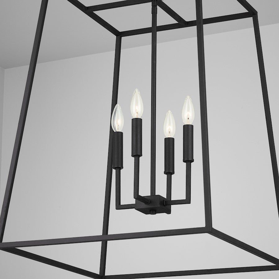 4 Light Pendant, Black Iron