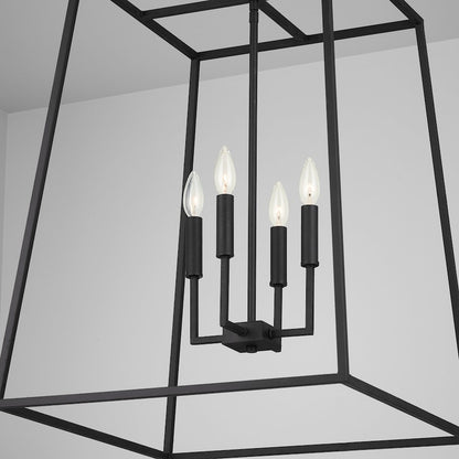 4 Light Pendant, Black Iron