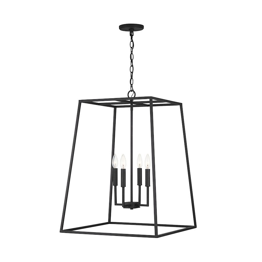 4 Light Pendant, Black Iron