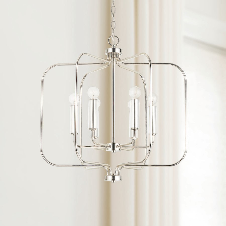 6 Light Pendant, Polished Nickel