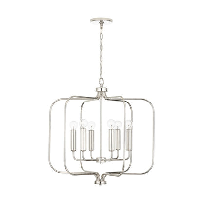 6 Light Pendant, Polished Nickel