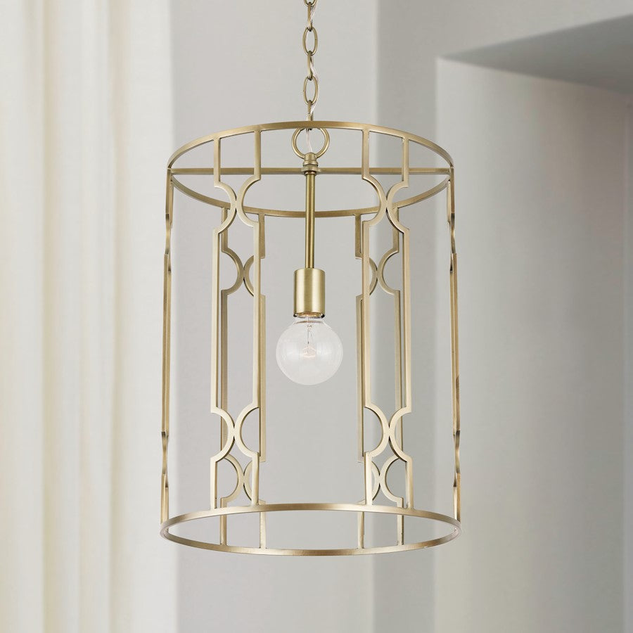 1 Light Pendant, Aged Brass