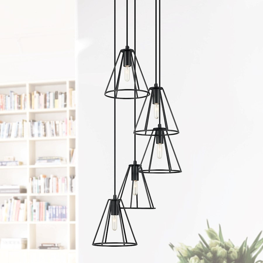 5 Light Pendant, Matte Black
