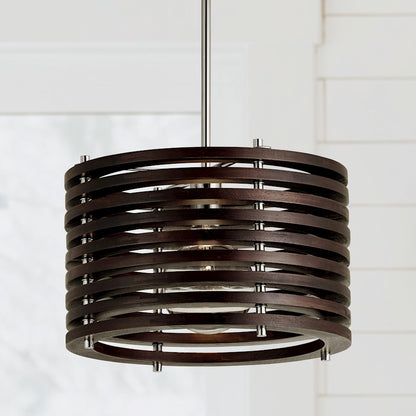 1 Light Pendant, Dark Wood/Nickel