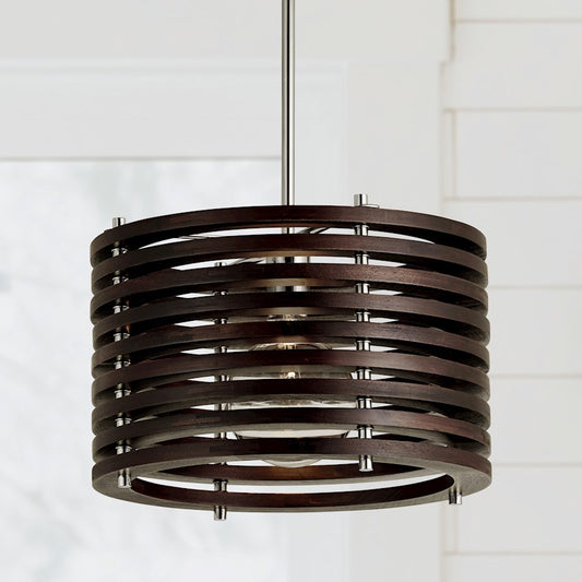 1 Light Pendant, Dark Wood/Nickel