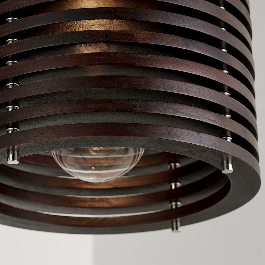 1 Light Pendant, Dark Wood/Nickel