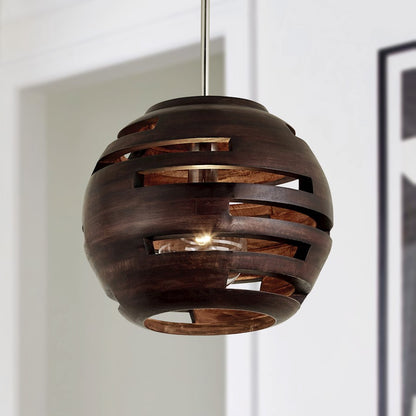 1 Light Pendant, Dark Wood/Nickel