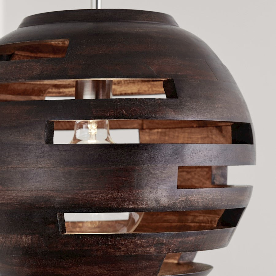 1 Light Pendant, Dark Wood/Nickel