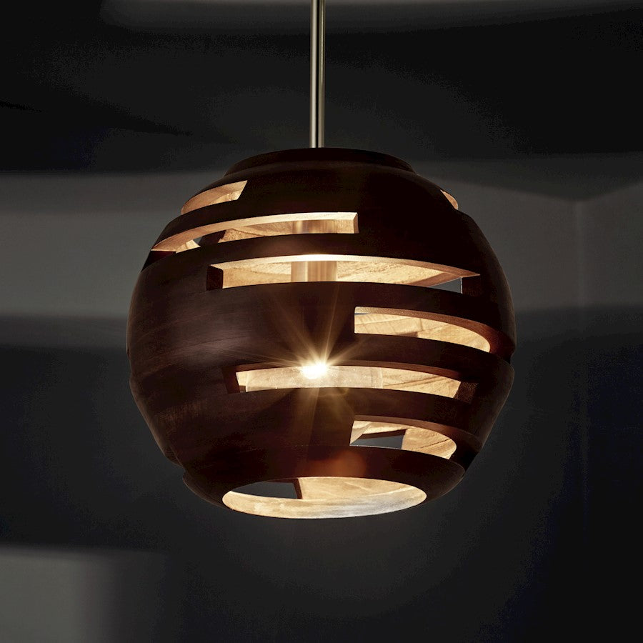 1 Light Pendant, Dark Wood/Nickel