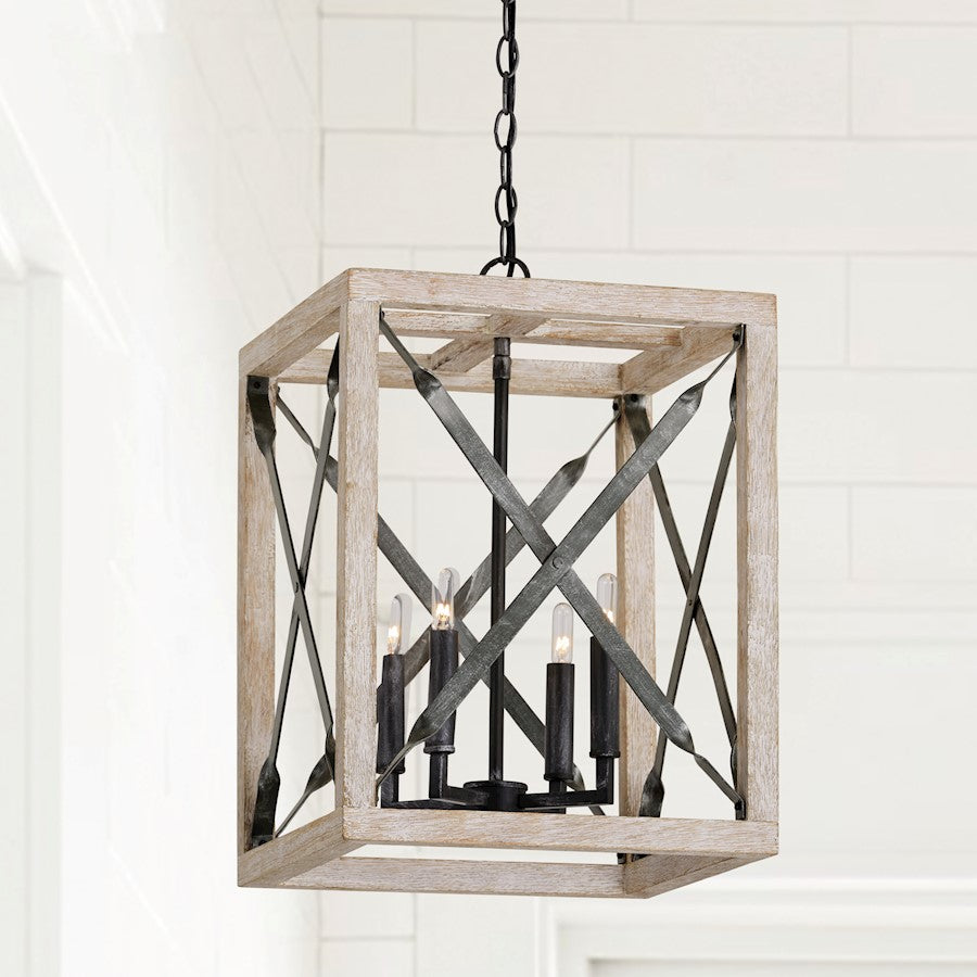 4 Light Pendant, Brushed White Nordic Iron