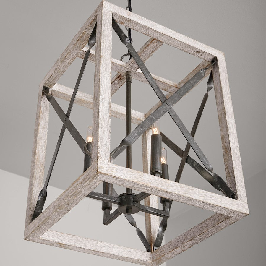 4 Light Pendant, Brushed White Nordic Iron