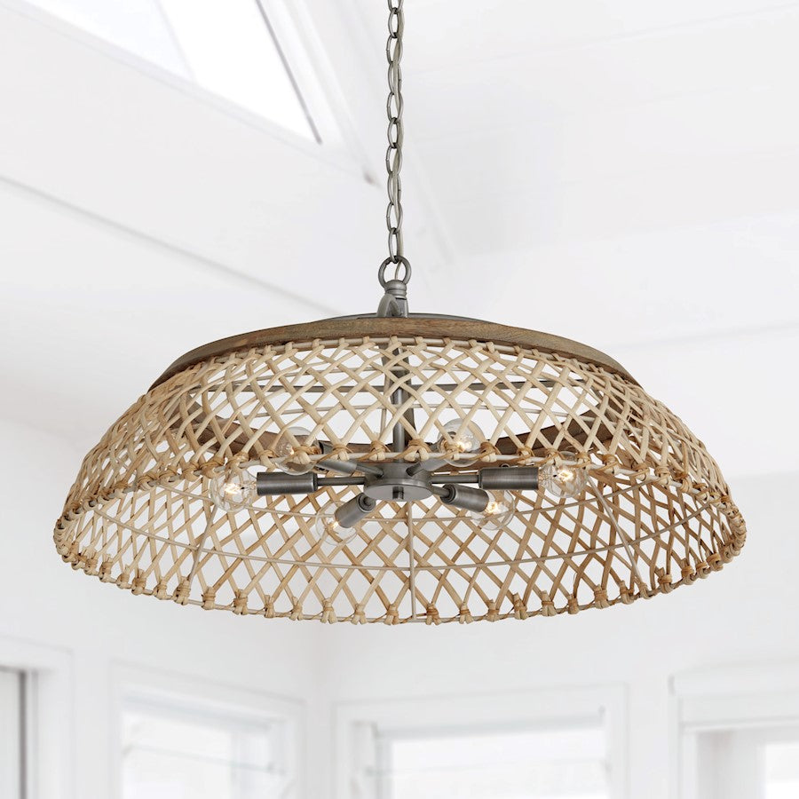 6 Light Pendant, Grey WAntique Nickel