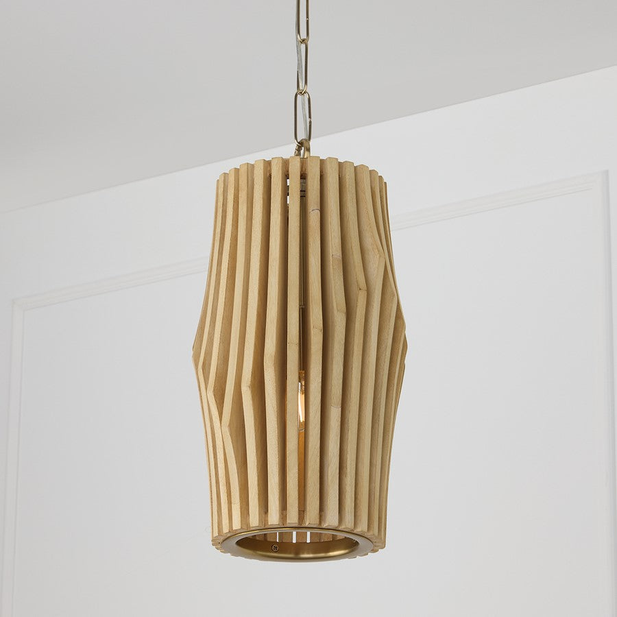 Capital Lighting Archer 1Lt Pendant, Blonde Wood and Matte Brass