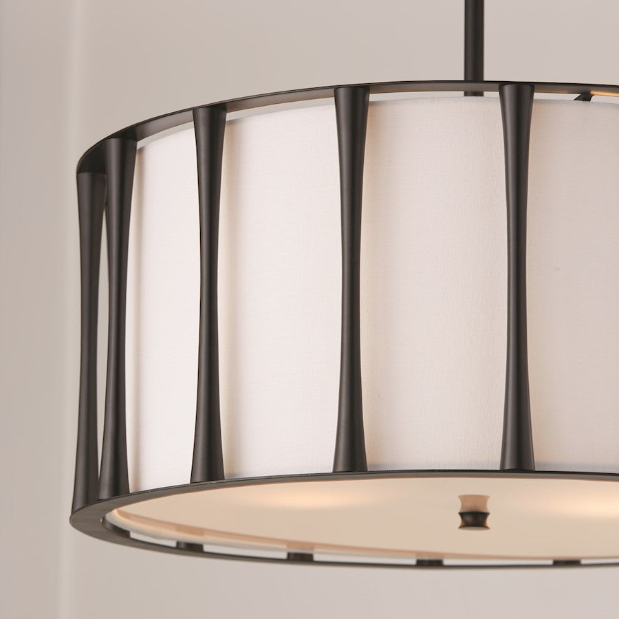 4 Light Pendant, Black/White Fabric
