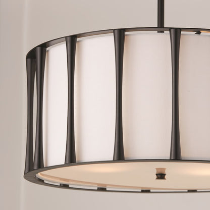 4 Light Pendant, Black/White Fabric