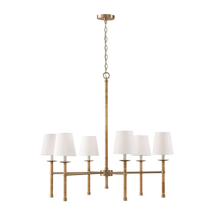 4 Light Pendant, Brass/White