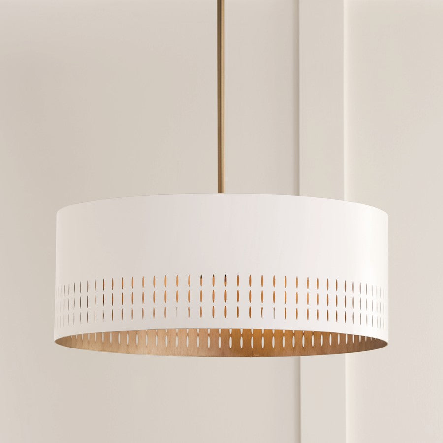 1 Light Pendant, Aged Brass/White