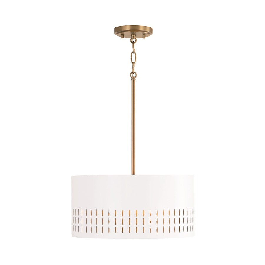 1 Light Pendant, Aged Brass/White