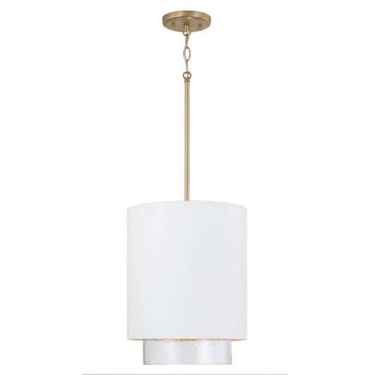 Capital Lighting Weller 1Lt Pendant, Matte Brass/White/Clear Seeded - 353011RE