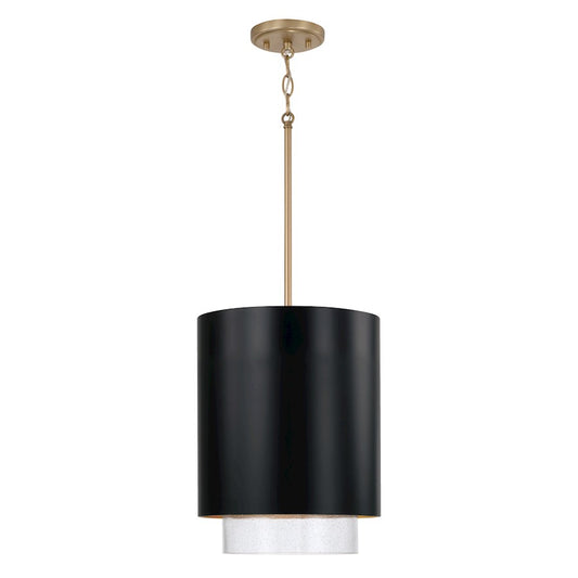 Capital Lighting Weller 1Lt Pendant, Matte Brass/Black/Clear Seeded - 353011RK