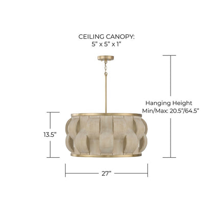 Capital Lighting Willa 4 Light Pendant, Matte Brass