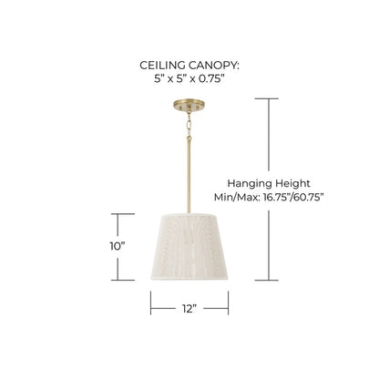 Capital Lighting Tara 1 Light 12" Pendant, Matte Brass
