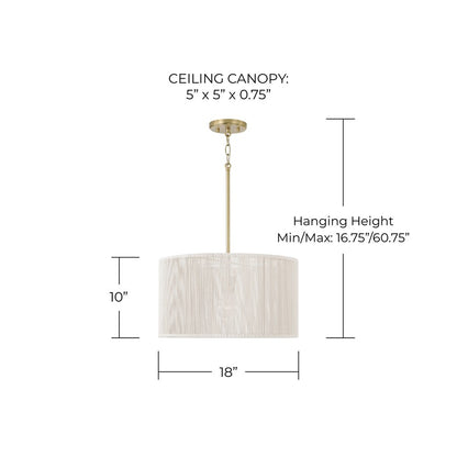 Capital Lighting Tara 1 Light 18" Drum Pendant, Matte Brass