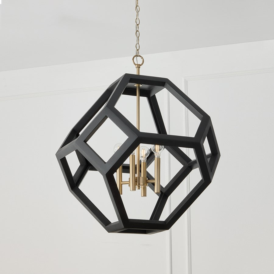 Capital Lighting Geo 4 Light Pendant, Flat Black and Matte Brass