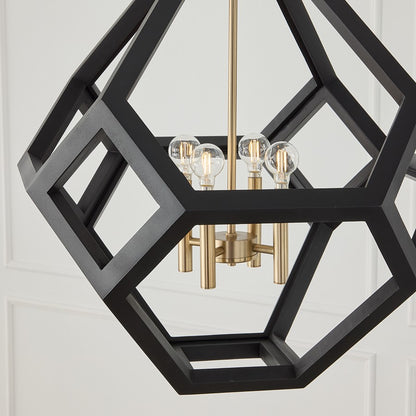 Capital Lighting Geo 4 Light Pendant, Flat Black and Matte Brass