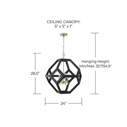 Capital Lighting Geo 4 Light Pendant, Flat Black and Matte Brass