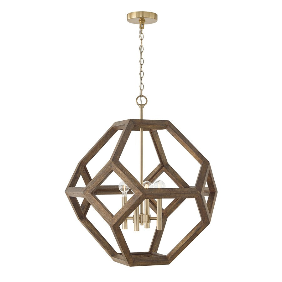 Capital Lighting Geo 4 Light Pendant, Nordic Wood and Matte Brass - 358441NM