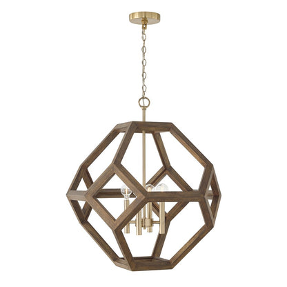 Capital Lighting Geo 4 Light Pendant, Nordic Wood and Matte Brass - 358441NM