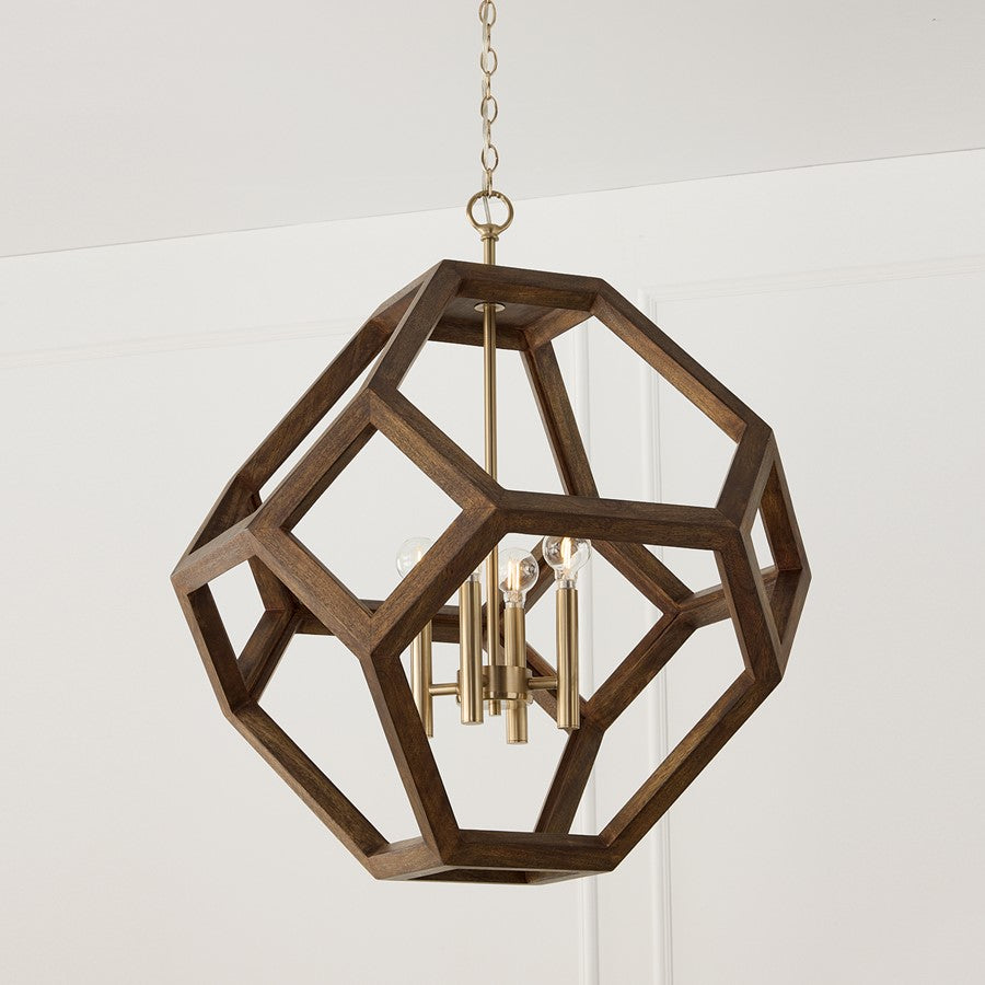 Capital Lighting Geo 4 Light Pendant, Nordic Wood and Matte Brass
